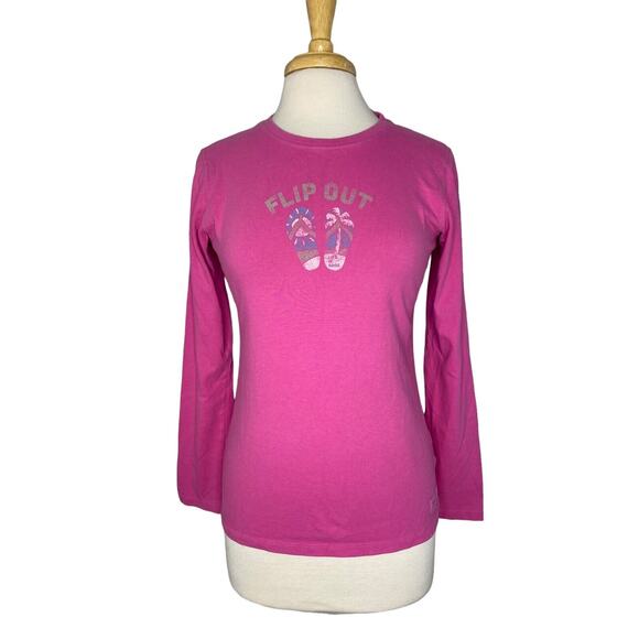 LIFE IS GOOD Flip Out Flip Flops Peony Pink Classic Fit Womens Small Long Sleeve - Picture 1 of 10